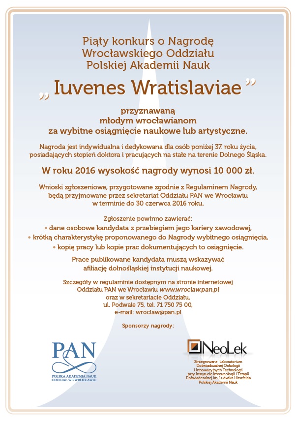Piąty konkurs o Nagrodę Wrocławskiego Oddziału Polskiej Akademii Nauk Iuvenes Wratislaviae