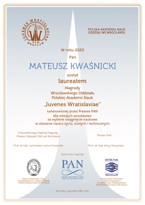 Laureat Iuvenes Wratislaviae 2020 Mateusz Kwaśny
