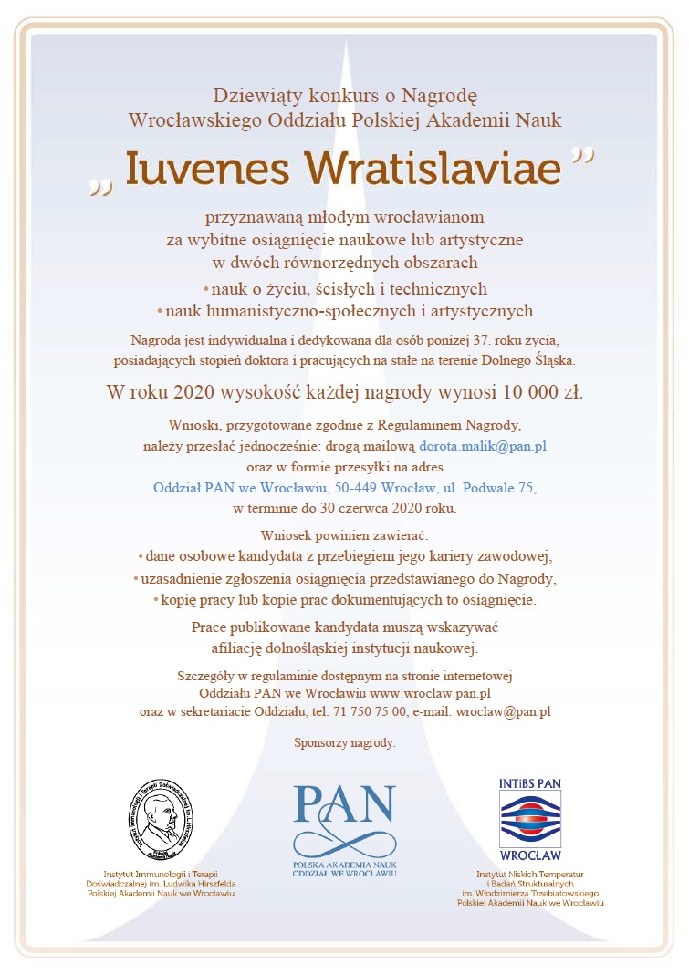 Dziewiąty konkurs o Nagrodę Wrocławskiego Oddziału Polskiej Akademii Nauk v2