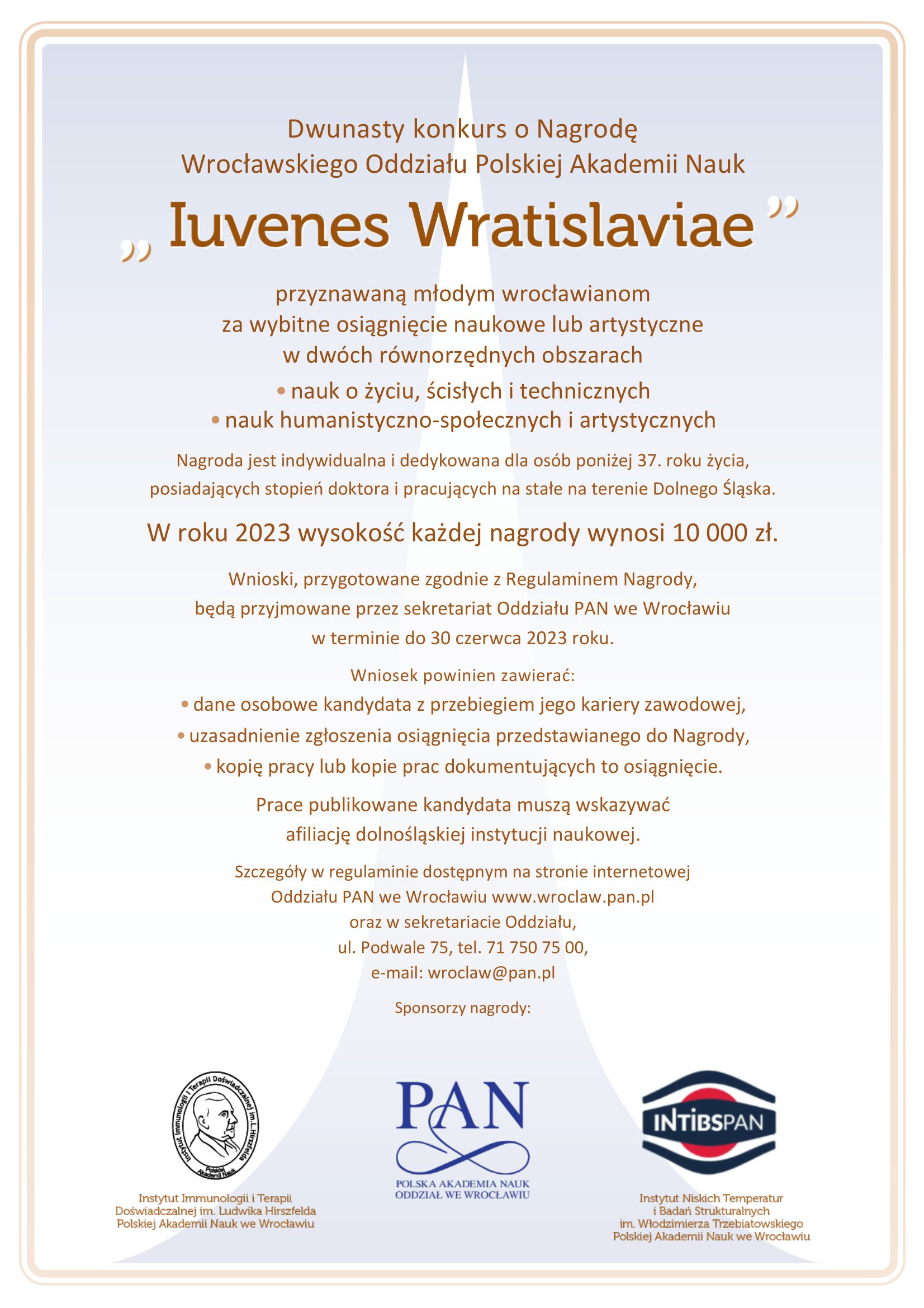 Afisz Iuvenes Wratislaviae 2023 z nowym logo INTiBS PAN