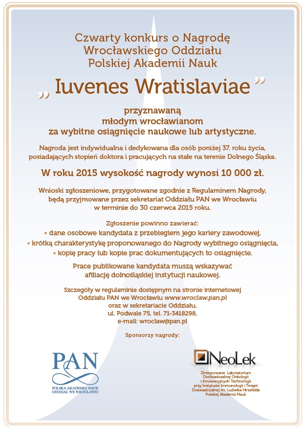 Czwarty konkurs o Nagrode Wrocławskiego Oddziału Polskiej Akademii Nauk - Iuvenes Wratislaviae